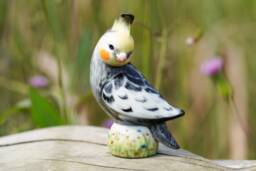 Porcelain Lutino Cockatiel Figurine, Cockatoo Figurine Decoration, Parrot Ornament - thumbnail 1