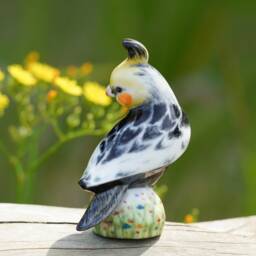 Porcelain Lutino Cockatiel Figurine, Cockatoo Figurine Decoration, Parrot Ornament - thumbnail 3