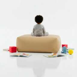 Beige Bean Bag Ottoman Large Polyester Footstool, Indoor Outdoor Pouf - thumbnail 2