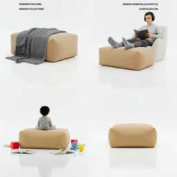 Beige Bean Bag Ottoman Large Polyester Footstool, Indoor Outdoor Pouf - thumbnail 3