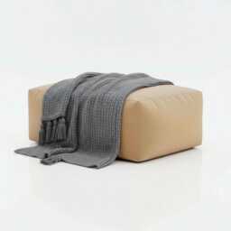 Beige Bean Bag Ottoman Large Polyester Footstool, Indoor Outdoor Pouf - thumbnail 1