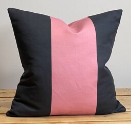 Designer Cushion Cover Jack Wills Style Navy Pink Linen Wide Stripe Mix Fabric - thumbnail 1