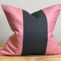 Designer Cushion Cover Jack Wills Style Navy Pink Linen Wide Stripe Mix Fabric - thumbnail 2