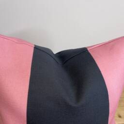 Designer Cushion Cover Jack Wills Style Navy Pink Linen Wide Stripe Mix Fabric - thumbnail 3