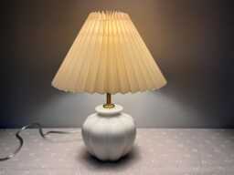 Handmade Ceramic Table Lamp Beige Pleated Lampshade, Ivory Base - thumbnail 1