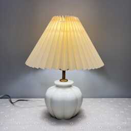 Handmade Ceramic Table Lamp Beige Pleated Lampshade, Ivory Base - thumbnail 4