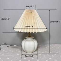 Handmade Ceramic Table Lamp Beige Pleated Lampshade, Ivory Base - thumbnail 3