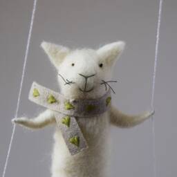Cat On Swing, White Needle Felted Cat, Nursery Decoration, Baby Crib Mobile, Toy, Mobile - thumbnail 3