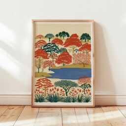 Autumn Woodland Lake Poster, Forest Landscape Wall Art, Nature Print - thumbnail 4
