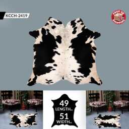 Black & White Cowhide Rug Large Hair-On Leather Accent - 49x51 Inches - thumbnail 2