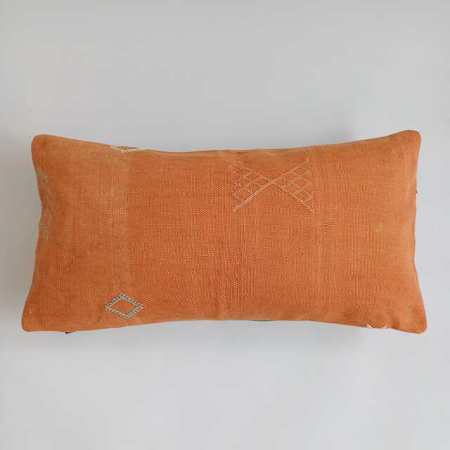 Moroccan Cactus Silk Cushion Cover, Handmade Orange Sabra Lumbar Pillow, Boho 24''x12''/60x30 cm - image 1