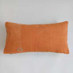 Moroccan Cactus Silk Cushion Cover, Handmade Orange Sabra Lumbar Pillow, Boho 24''x12''/60x30 cm