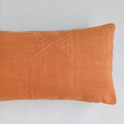 Moroccan Cactus Silk Cushion Cover, Handmade Orange Sabra Lumbar Pillow, Boho 24''x12''/60x30 cm - thumbnail 2
