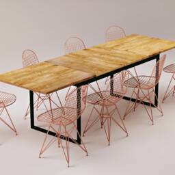 Extendable Modern Dining Table, Industrial Black Frame Loft Scandinavian Solid Oiled Oak Table - thumbnail 3