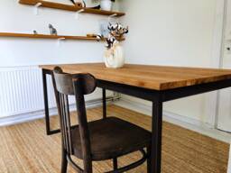 Extendable Modern Dining Table, Industrial Black Frame Loft Scandinavian Solid Oiled Oak Table - thumbnail 1