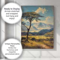 African Savannah Acacia Tree Antelope Mountain Landscape Canvas Wall Art Print Decor Picture Ready To Hang - thumbnail 3