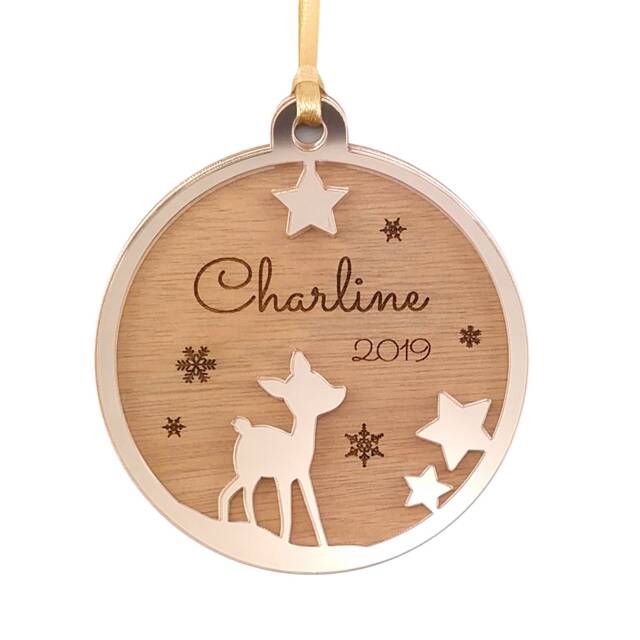 Personalized Wooden Christmas Bauble - Fawn Baby's First - Personalized Ornament, Decoration - image 1