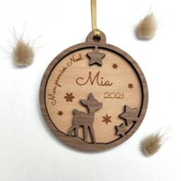 Personalized Wooden Christmas Bauble - Fawn Baby's First - Personalized Ornament, Decoration - thumbnail 2