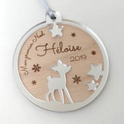 Personalized Wooden Christmas Bauble - Fawn Baby's First - Personalized Ornament, Decoration - thumbnail 3