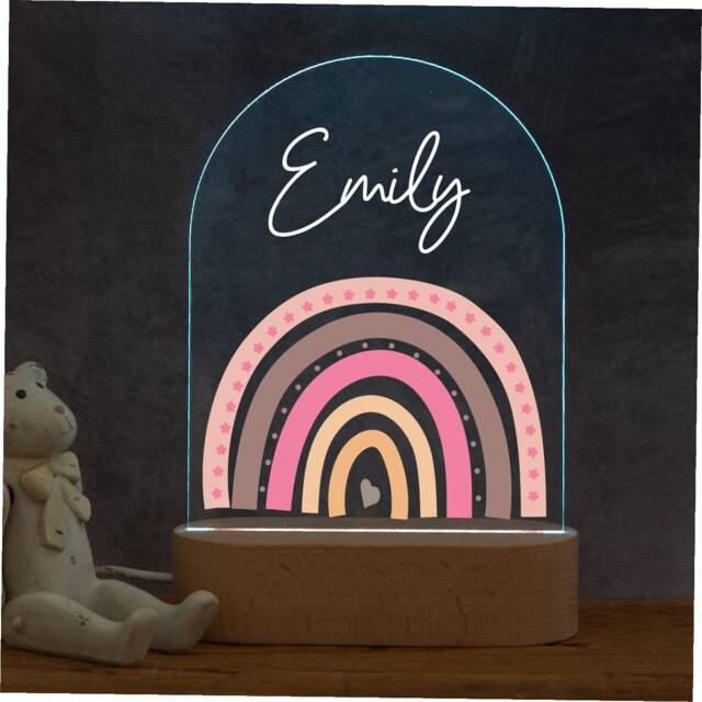 Personalised Rainbow Night Light 4 Designs Available, New Baby, 1st Birthday, Christening Gift, Nursery - image 1