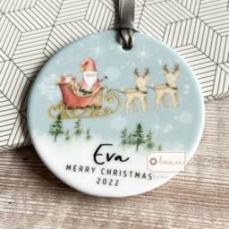 Personalised Merry Christmas Tree Santa Sleigh Gift Bauble Acrylic Or Ceramic Round Ornament Keepsake Decoration - thumbnail 2