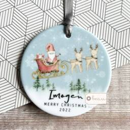 Personalised Merry Christmas Tree Santa Sleigh Gift Bauble Acrylic Or Ceramic Round Ornament Keepsake Decoration - thumbnail 3