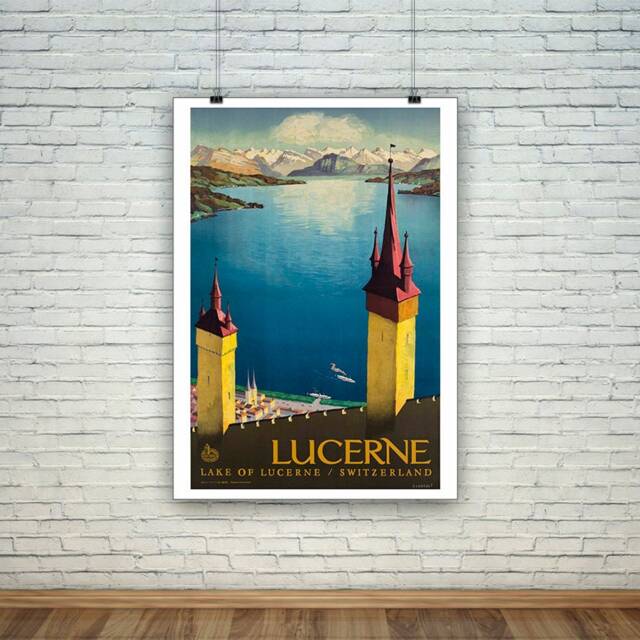 Lucerne Poster Vintage Swiss Lake Travel Print - image 1