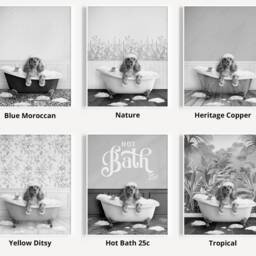 Black & White Print Apricot Cocker Spaniel Dog in A Bath Print, Bathing, Funny Bathroom Animal Bathtub, Dog Tub - thumbnail 3