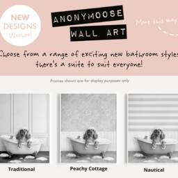 Black & White Print Apricot Cocker Spaniel Dog in A Bath Print, Bathing, Funny Bathroom Animal Bathtub, Dog Tub - thumbnail 2