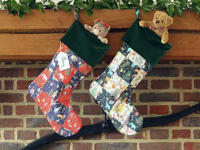 Personalised Christmas Stocking Handmade Patchwork Design, Made With Liberty Fabrics - image 1