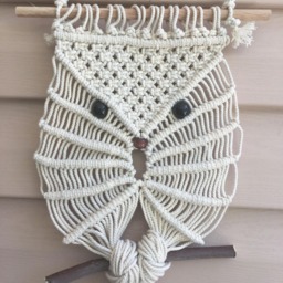 Macrame Owl Wall Hanging Nursery Tapestry Decor - 8x21 Inch - thumbnail 2