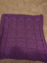 Purple Heart Knit Baby Blanket, Cozy Nursery Throw, Handmade Afghan