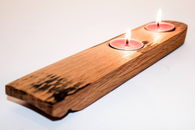 Oak, Scotch Whisky Barrel Stave End Twin Tealight Holder - image 1