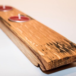 Oak, Scotch Whisky Barrel Stave End Twin Tealight Holder - thumbnail 3