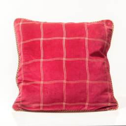 Red Plaid Velvet Pillow Cover, Geometric Accent