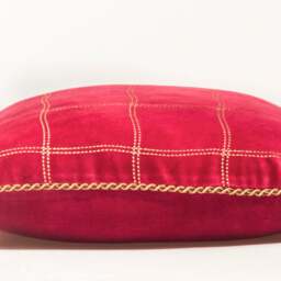 Red Plaid Velvet Pillow Cover, Geometric Accent - thumbnail 3