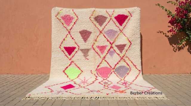 Neon Pink & Pastel Moroccan Rug - Colorful Azilal Berber Rug, Abstract Geometric Wool Carpet, Dopamine Decor, Vibrant Boho - image 1