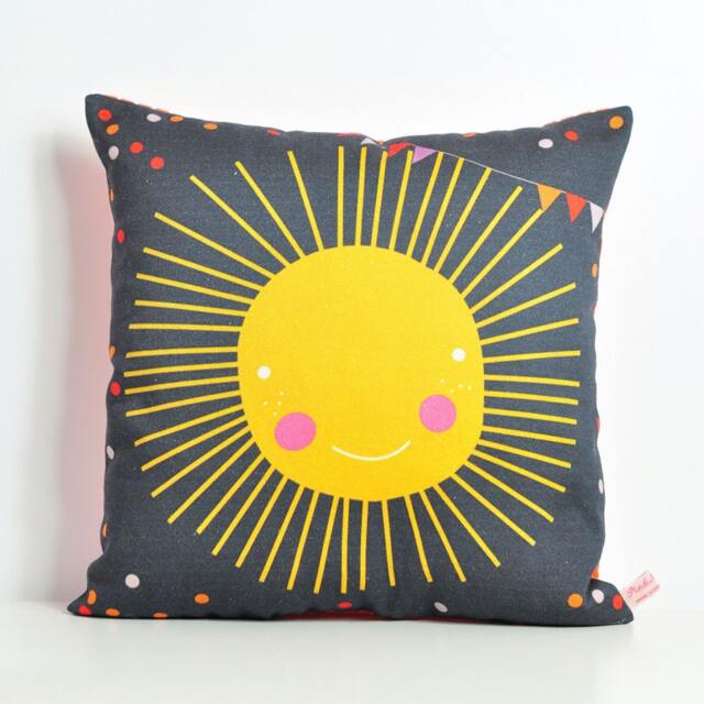 Sun Kids Throw Pillow, Mustard Yellow, Gray Nursery Decor - image 1