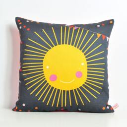 Sun Kids Throw Pillow, Mustard Yellow, Gray Nursery Decor - thumbnail 1