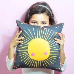 Sun Kids Throw Pillow, Mustard Yellow, Gray Nursery Decor - thumbnail 2