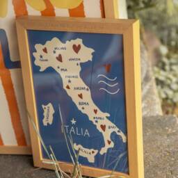 Italy Map/Illustration Art Print Dolce Vita Map, Wall Art, Travel Gift, Hearts, Blue - thumbnail 3