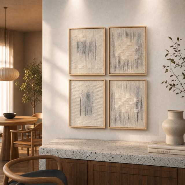 Framed Wool Tapestry Set - Japandi Boho Wall Art - image 1