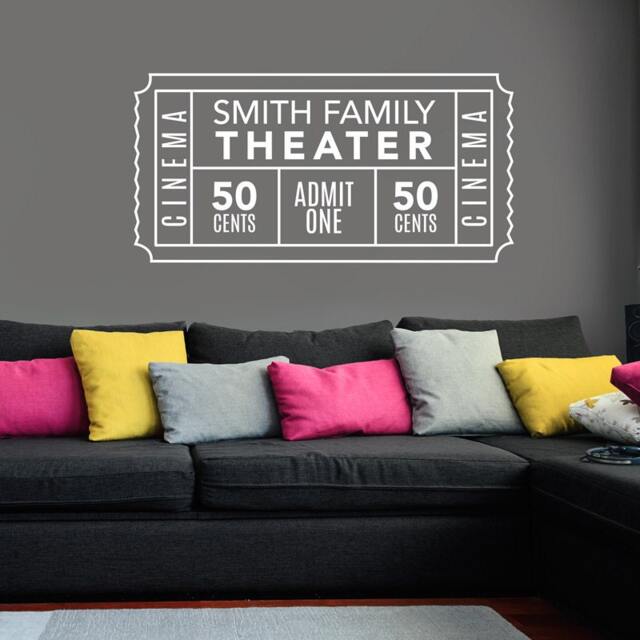 Personalized Family Movie Theater Ticket Vinyl Wall Decal - image 1