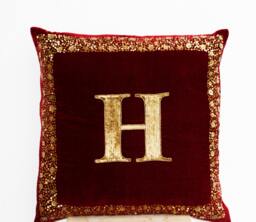 Velvet Monogram Pillow Covers, Maroon Cushion Gold Sequin Letter
