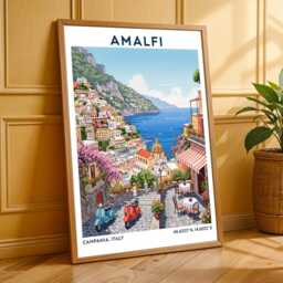 Amalfi Coast Art Print Italian Travel Poster, Mediterranean Coastal Scene - thumbnail 3