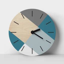 Turquoise Wall Clock Teal Blue Art Color Block Design Round Wooden - thumbnail 2