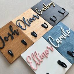 Personalized Wooden Name Hooks, Backpack Mudroom Towel Hooks - thumbnail 3