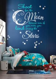 Moon & Stars Quote Vinyl Wall Decal, Nursery Art