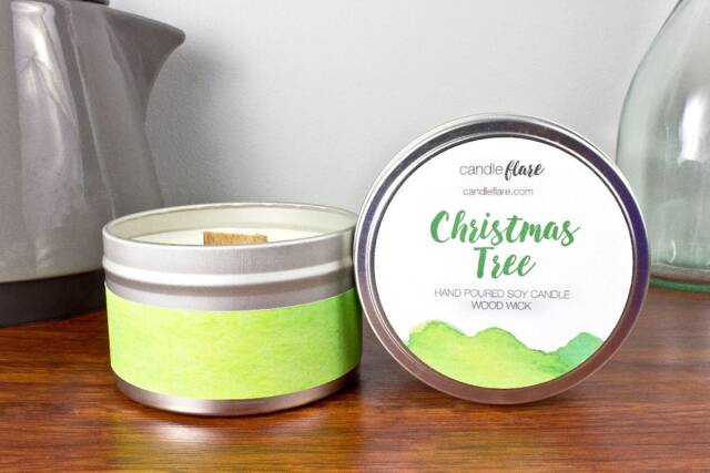 Christmas Tree Soy Candle in 8Oz Tin - Vegan Candles Handmade - image 1