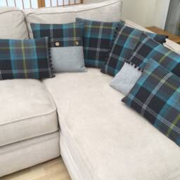 Balmoral Tartan Plaid Pompom Cushion Cover Teal, Black & Gray Pillow Sham - thumbnail 2